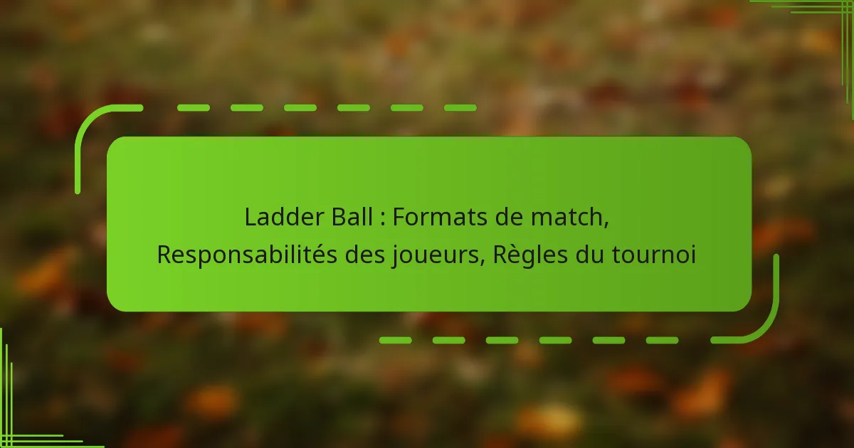 Ladder Ball : Formats de match, Responsabilités des joueurs, Règles du tournoi